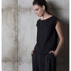 Limited By Ronen Chen Womens 8 Black Woven Short-Sleeve Workwear Blouse NEW
